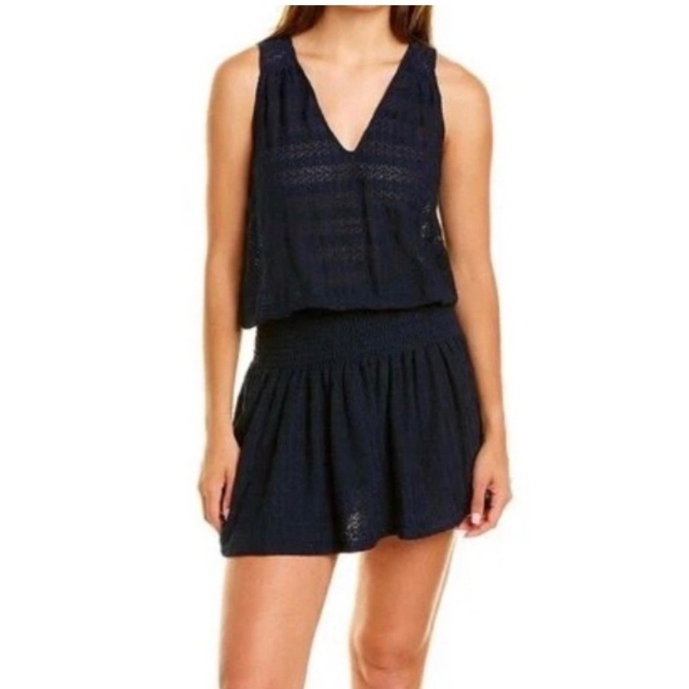 Ramy‎ Brook Parker Mini Dress Womens Medium Navy Blue Smocked Waist Sleeveless